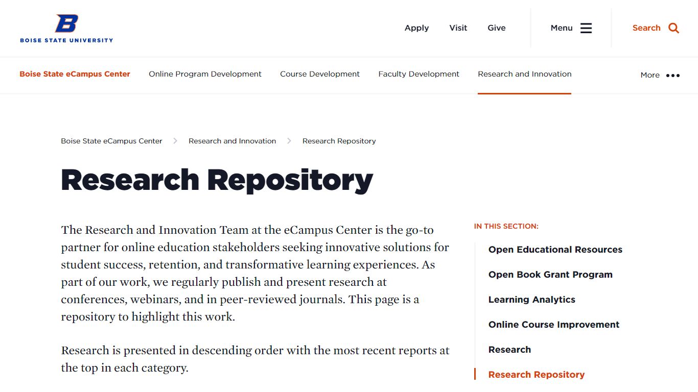 Research Repository - Boise State eCampus Center