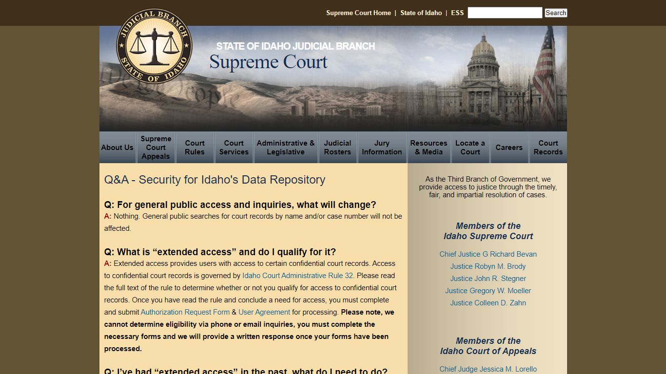 Q&A Regarding Idaho Data Repository Security Changes | Supreme Court